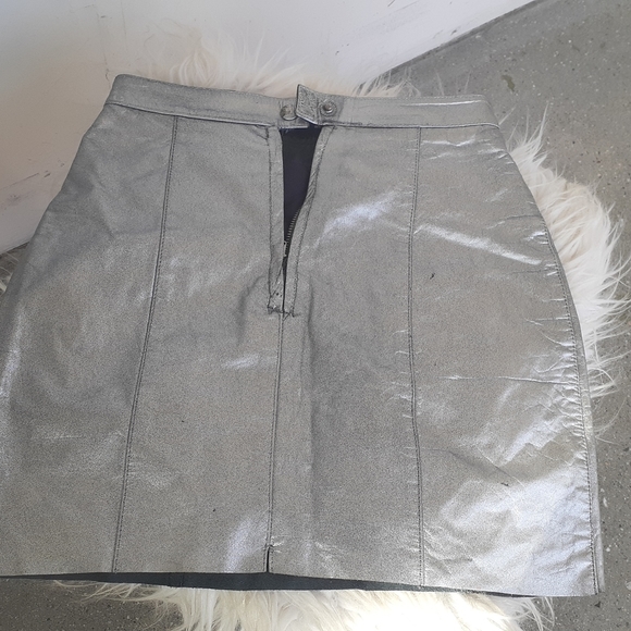 New LF Furst Kind silver Metallic leather Mini Skirt biker Pencil skirt S M - Picture 7 of 9